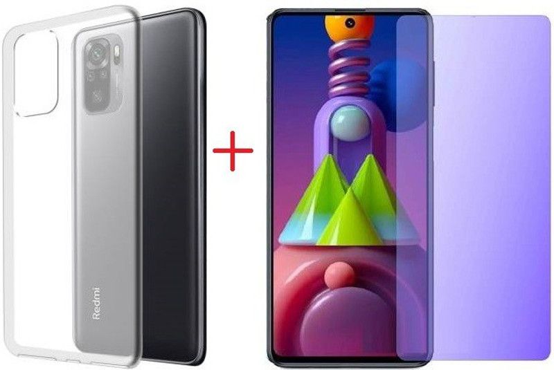 RAWAT Back Cover for Mi 11x Back Cover + Tempered Glass  (Transparent, Blue, Shock Proof, Pack of: 2)