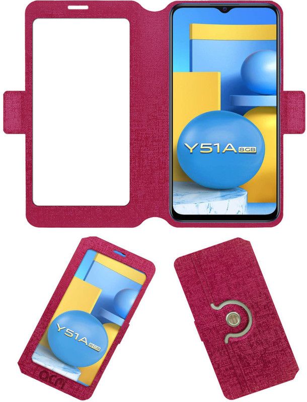 ACM Flip Cover for Vivo Y51a  (Pink, Cases with Holder, Pack of: 1)