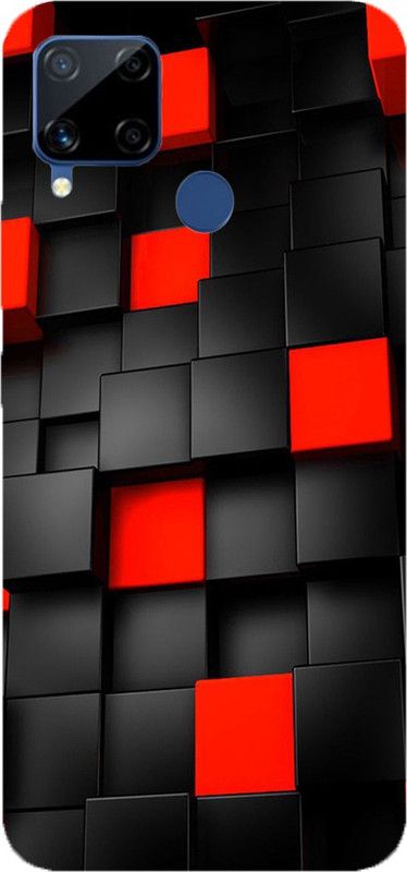 METOO Back Cover for REALME C12, Black Red Box Design Print Back Cover Print : 104  (Multicolor, Dual Protection, Silicon, Pack of: 1)
