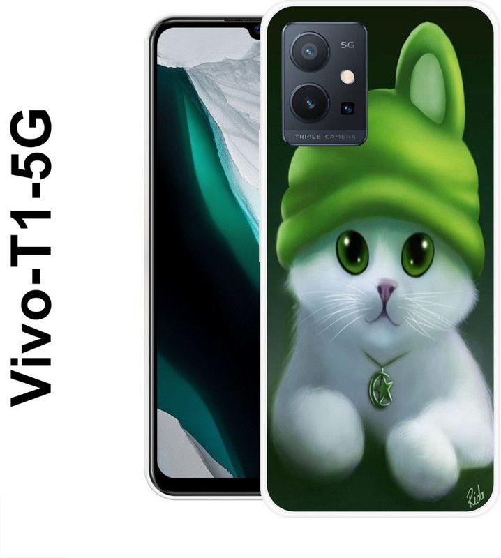 SHIVKUDI Back Cover for Vivo T1 5G  (Green, White, Silicon)