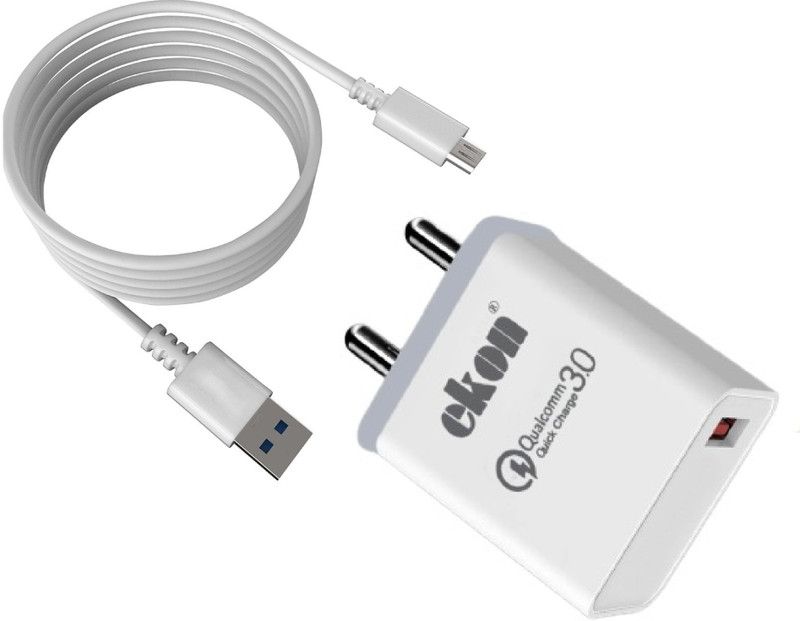Ekon Qualcomm 3.0 3 A Mobile 18W 18 Watt Fast QC 3.0 Charger Micro Compatible With Motorola, infinix Charger with Detachable Cable  (White, Cable Included)