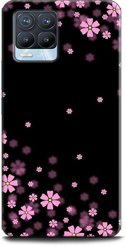 INDICRAFT Back Cover for Realme 8, RMX3085 PINK FLOWERS, BLACK, NATURE, ABSTRACT, TEXTURE  (Multicolor, Dual Protection, Pack of: 1)