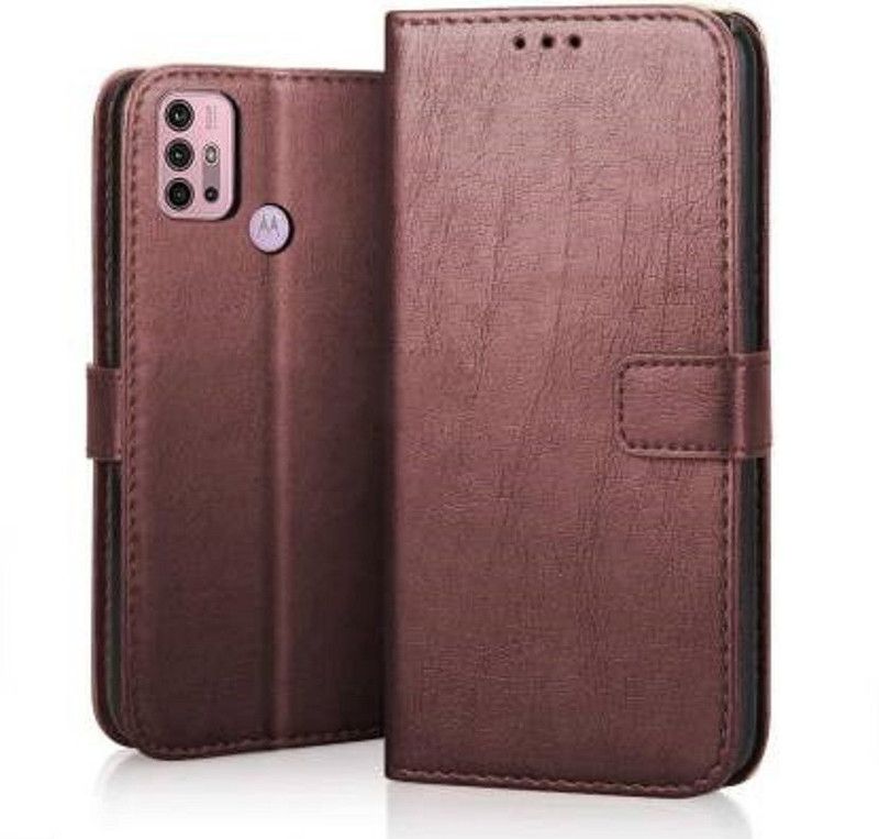 Just Be You Flip Cover for Motorola Moto G10 | Leather Finish | Inbuilt Stand & Pockets  (Brown, Dual Protection, Pack of: 1)