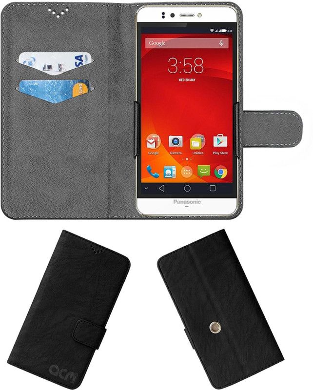 ACM Flip Cover for Panasonic P55  (Black, Cases with Holder, Pack of: 1)