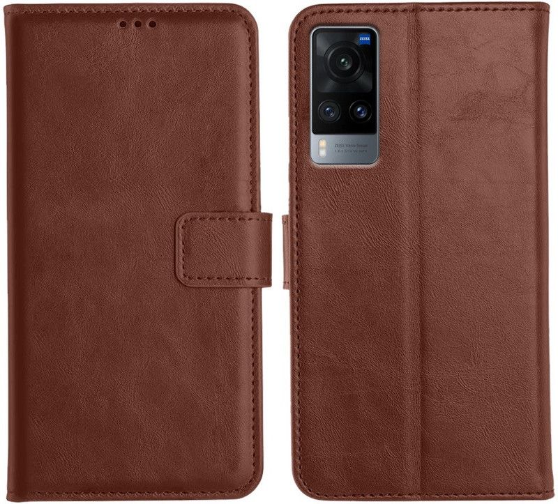 Orosky Flip Cover for Vivo X60  (Brown, Dual Protection)