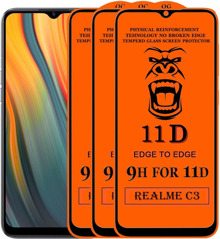 PFOAM Edge To Edge Tempered Glass for Realme C3  (Pack of 3)
