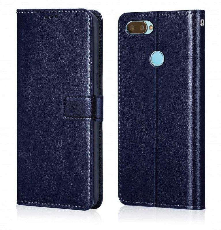 RD DREAMS Flip Cover for Leather Finish Inside Pockets Inbuilt Stand Shockproof Wallet Style Back Cover for Oppo A7 Blue  (Blue)