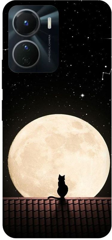 COVERJET Back Cover for VIVO Y16-DARK- KNIGHT- MOON- CAT- KITTY  (Multicolor, Hard Case, Pack of: 1)