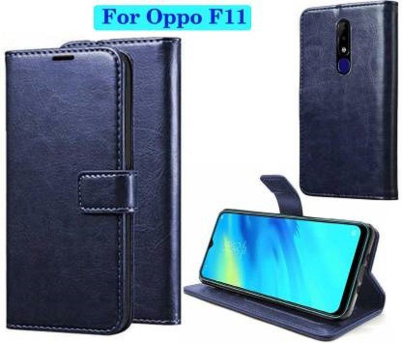Luxury Counter Flip Cover for OPPO F11 Premium Quality |Dual Stiched |Complete Protection| Back Cover  (Blue, Magnetic Case, Pack of: 1)