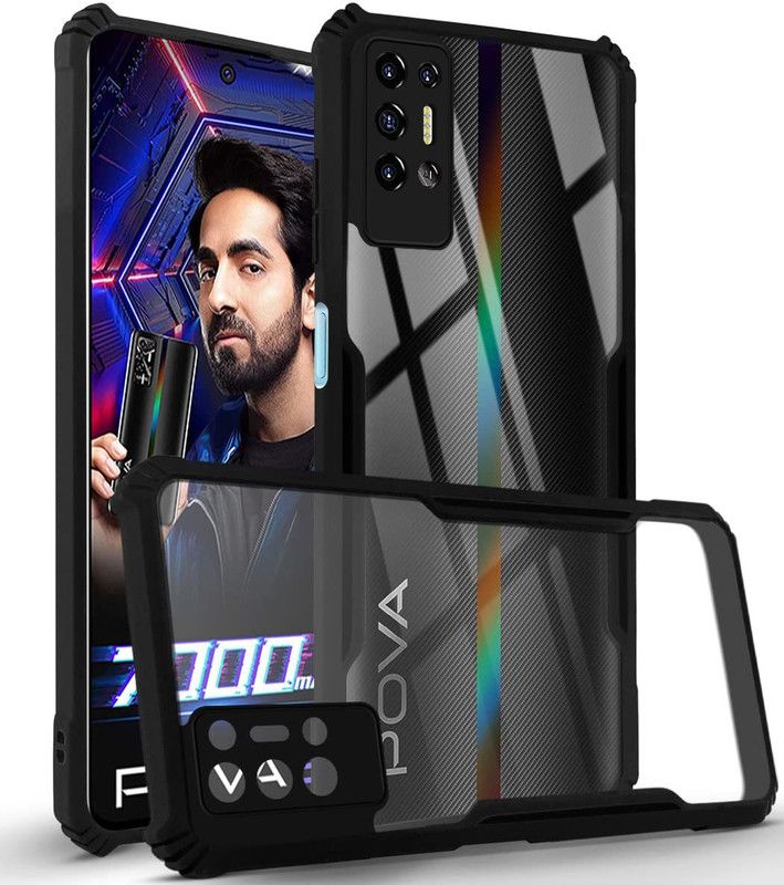 BOZTI Back Cover for Tecno Pova 2  (Transparent, Black, Grip Case, Pack of: 1)