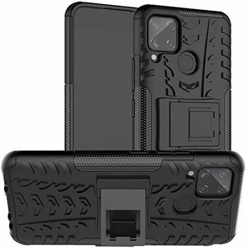 ALONZO Back Cover for OPPO A15, OPPO A15 PC Dual Layer with Stand Back Cover  (Black, Pack of: 1)