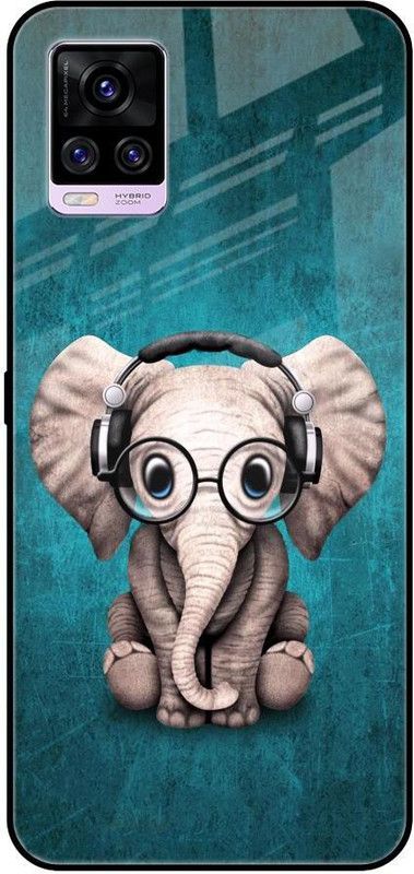 QRIOH Glass Back Cover for Vivo V20  (Blue, Beige, Grip Case, Silicon, Pack of: 1)