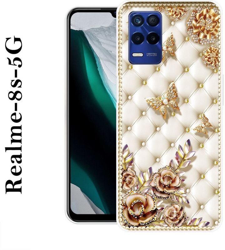 REALKING Back Cover for Realme 8s 5G  (Gold, Silicon)