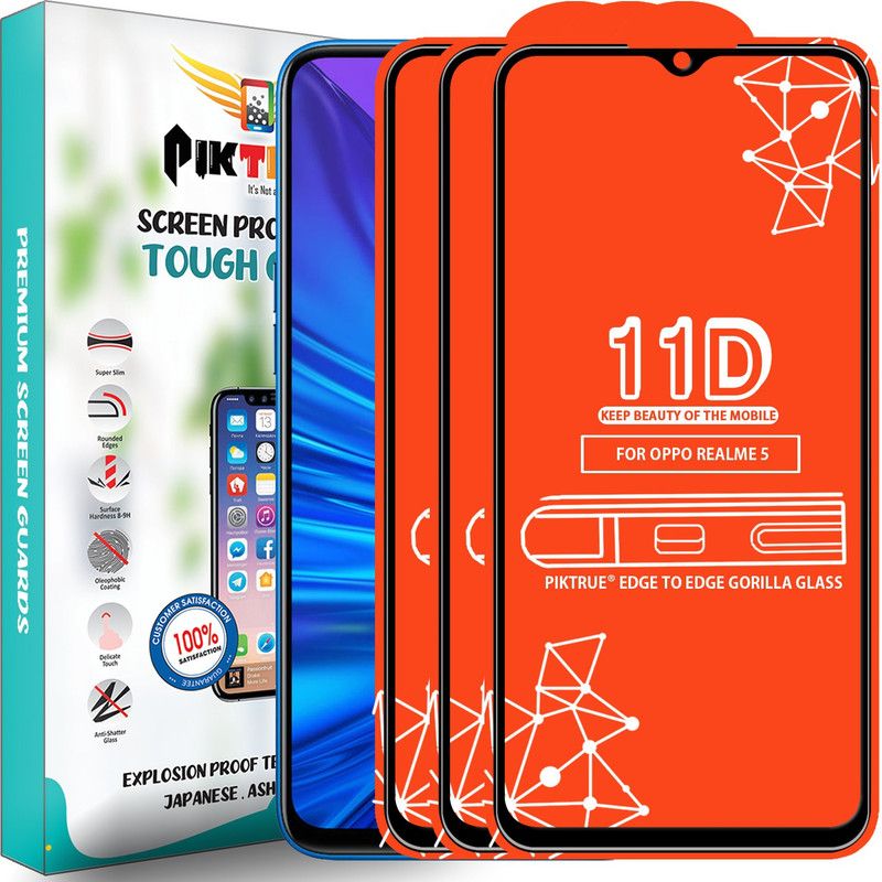 PikTrue Edge To Edge Tempered Glass for Realme 5  (Pack of 3)