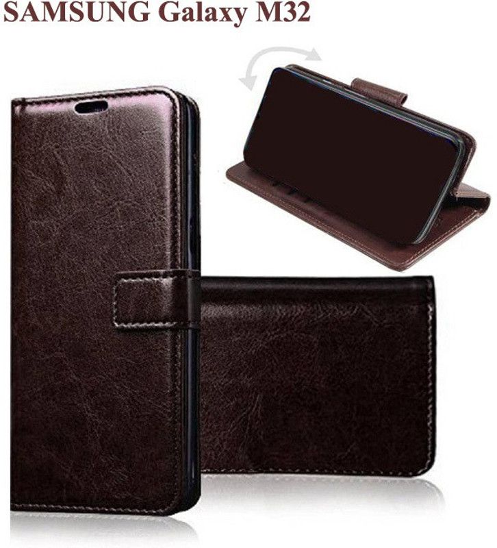 Manobal Flip Cover for Samsung Galaxy M32, Samsung Galaxy F22  (Brown, Camera Bump Protector, Pack of: 1)
