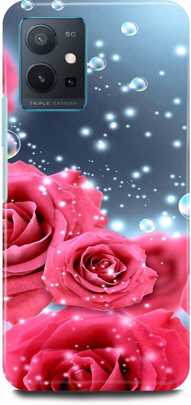 play fast Back Cover for Vivo y75 5G, V2142 PINK, ROSE, ROSES, FLOWER, FLOWERS, DROPS  (Pink, Hard Case, Pack of: 1)