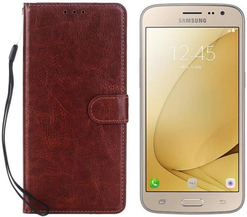 Dgeot Flip Cover for Samsung Galaxy J2 - 2016 (Gold, 8 GB) (1.5 GB RAM)  (Brown, Dual Protection, Pack of: 1)