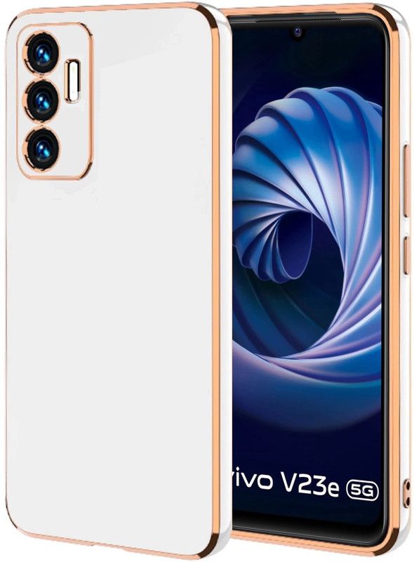 MOBIDEER Back Cover for Vivo V23e 5G/Vivo Y75 4G, Golden Line, Premium Soft Chrome Case | Silicon Gold Border  (White, Shock Proof, Silicon, Pack of: 1)