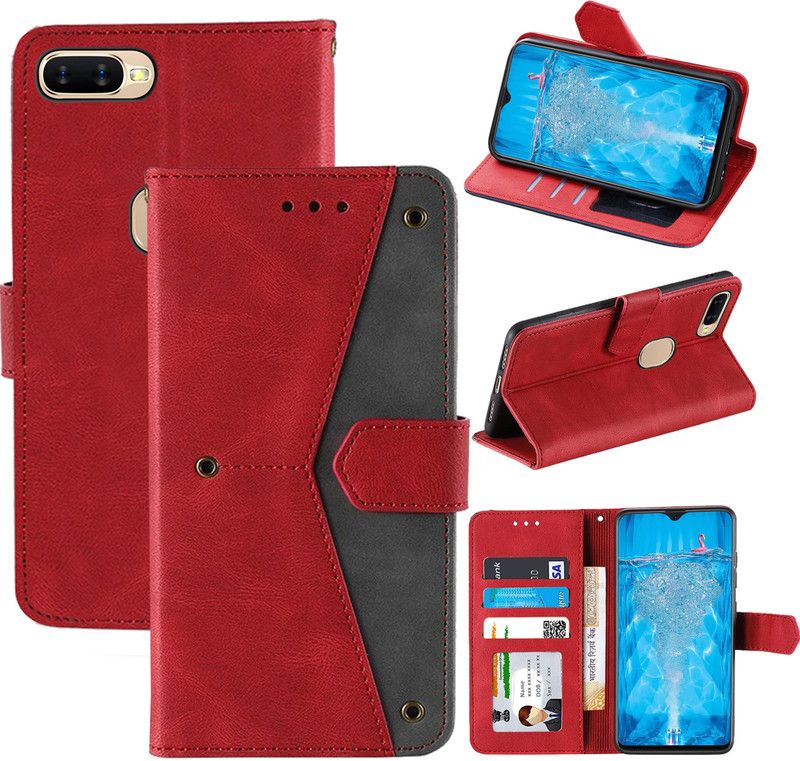 Autofocus Flip Cover for Oppo F9 Pro  (Red, Camera Bump Protector)
