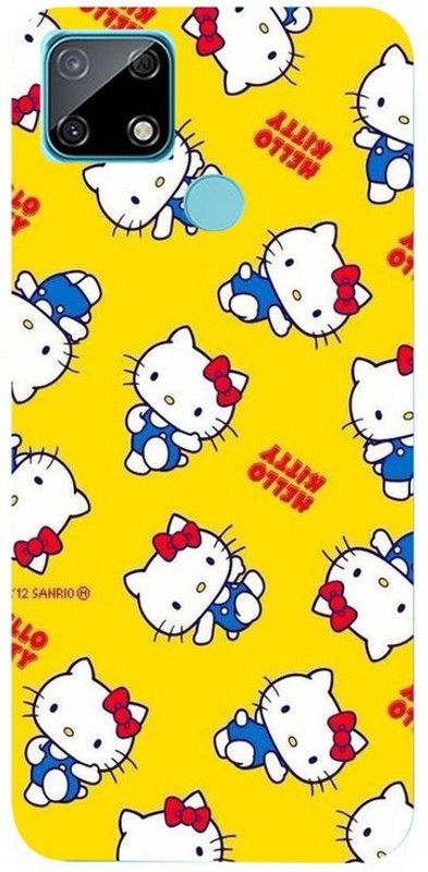 Golden Mask Back Cover for Realme c25 Yellow Background And White Kitty  (Multicolor, Waterproof, Silicon, Pack of: 1)