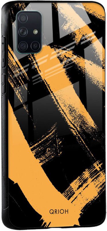 QRIOH Glass Back Cover for Samsung Galaxy A51  (Black, Beige, Shock Proof, Silicon, Pack of: 1)