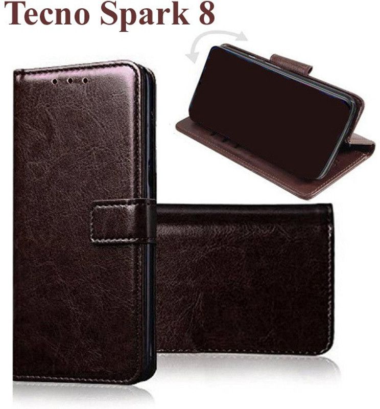 Manobal Flip Cover for Tecno Spark 8  (Brown, Camera Bump Protector, Pack of: 1)