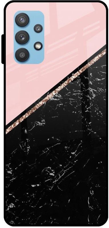 QRIOH Glass Back Cover for Samsung Galaxy A72  (Pink, Black, Grip Case, Silicon, Pack of: 1)