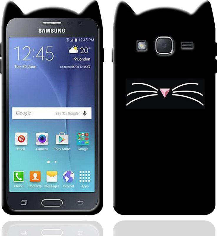 TKTHUB Back Cover for SAMSUNG J7 Girls 3D Cartoon Cute Cat Silicone case  (Black, Pack of: 1)