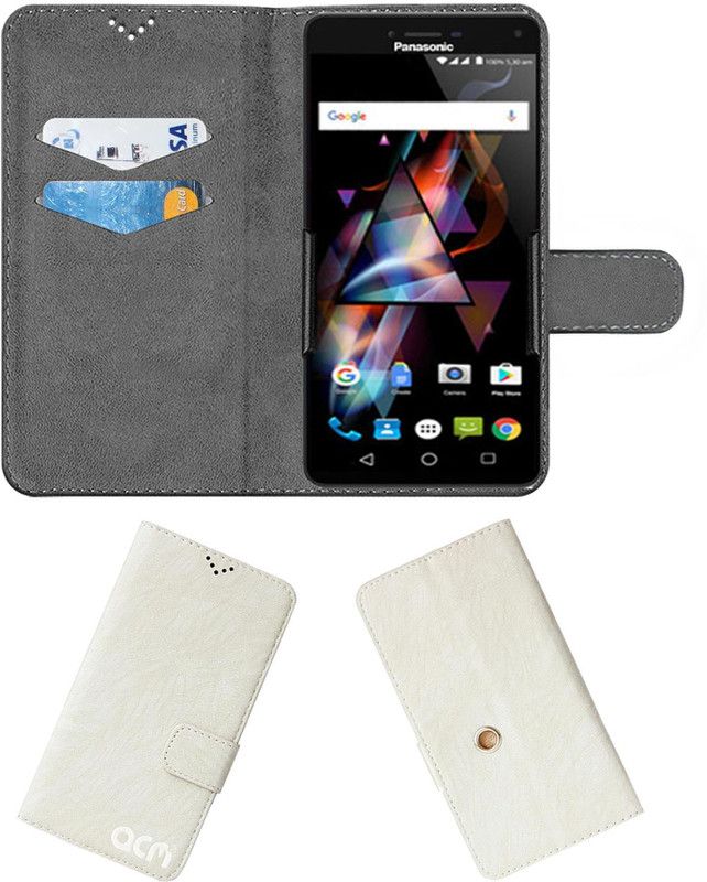 ACM Flip Cover for Panasonic P71  (White, Cases with Holder, Pack of: 1)