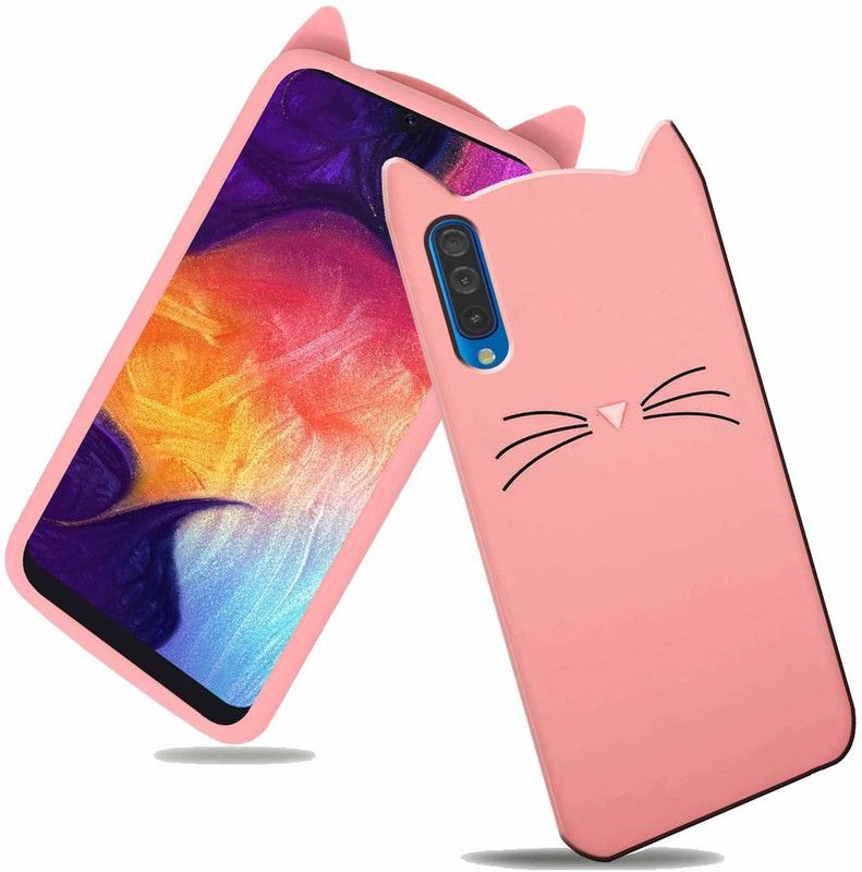 Rance Back Cover for Samsung A50 - Ear Kitty Case | 3D Cute Doll | Soft Girl Back Cover with Pendant  (Pink, Flexible, Pack of: 1)