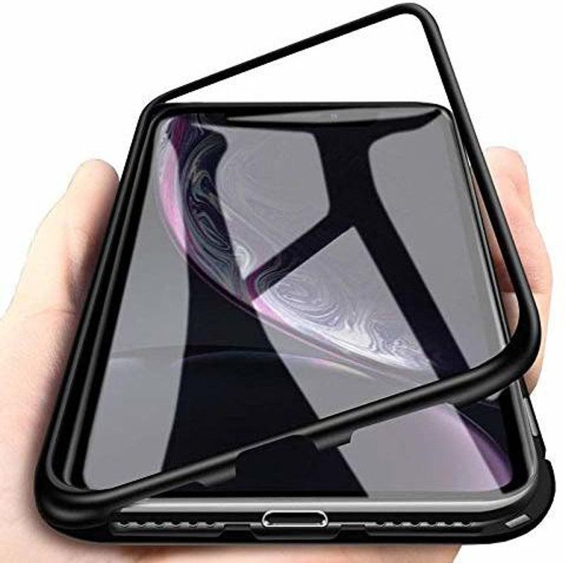 Backlund Back Cover for Samsung Galaxy A30s Magnetic Adsrption Case Metal Frame Tempered Glass Back with Built in Magnet  (Black, Hard Case, Pack of: 1)