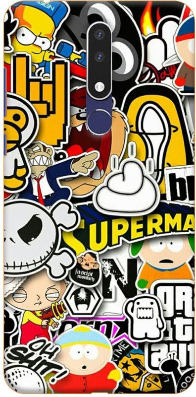 NDCOM Back Cover for NOKIA 3.1 PLUS Cartoon Sticker Printed  (Multicolor, Hard Case, Pack of: 1)