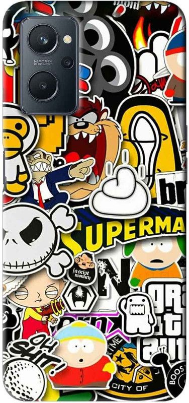 NDCOM Back Cover for Realme 9i Cartoon Sticker Printed  (Multicolor, Hard Case, Pack of: 1)