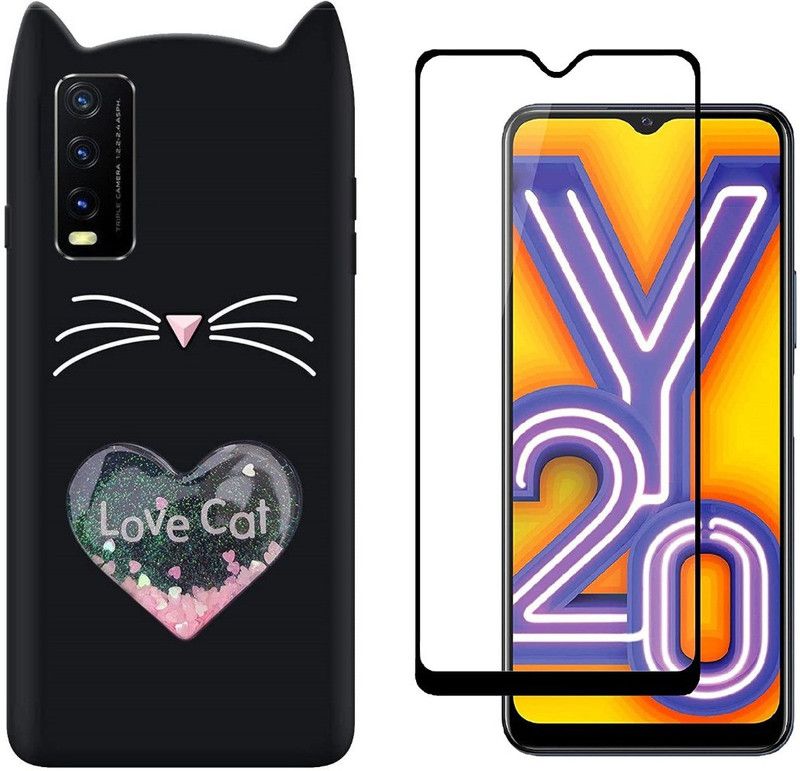 A3sprime Back Cover for vivo Y11s, with Tempered Glass Screen Guard Protector  (Black, Dual Protection, Pack of: 2)
