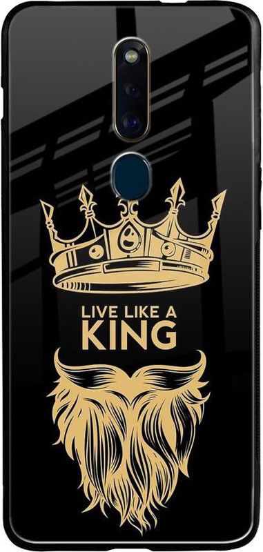 QRIOH Glass Back Cover for Oppo F11 Pro  (Black, Gold, Grip Case, Silicon, Pack of: 1)