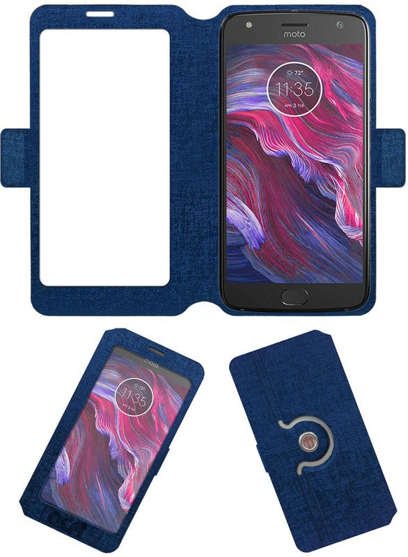ACM Flip Cover for Motorola X4 Xt1900-2  (Blue, Cases with Holder, Pack of: 1)