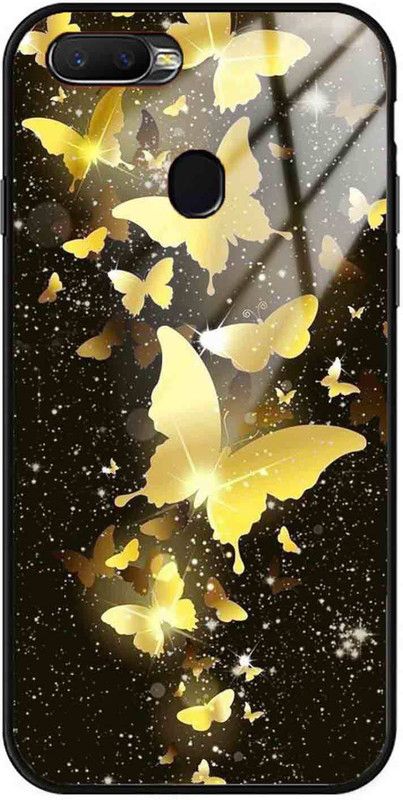 NDCOM Back Cover for OPPO A11K Golden Butterfly Printed Glass Case  (Multicolor, Grip Case, Pack of: 1)