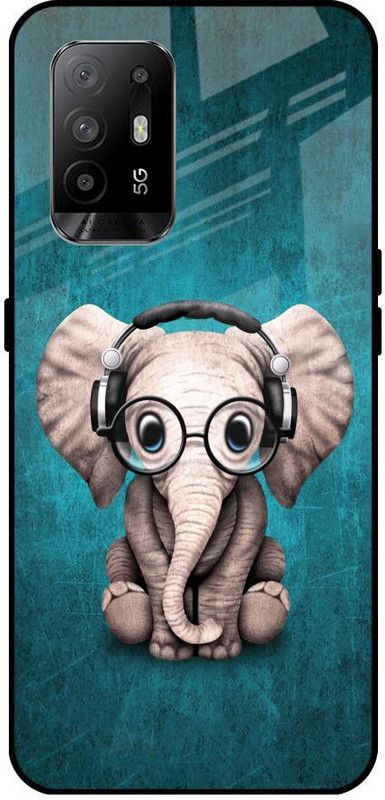 QRIOH Glass Back Cover for Oppo F19 Pro Plus  (Blue, Brown, Grip Case, Silicon, Pack of: 1)