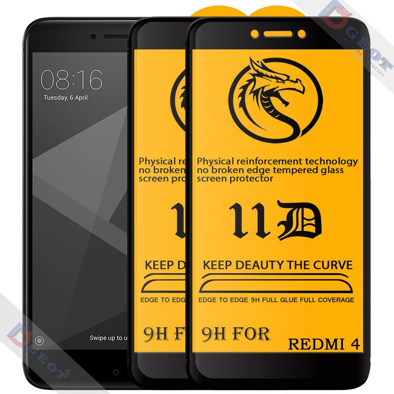 Asgeot Edge To Edge Tempered Glass for Redmi 4 |With Easy Installation Kit|Impact Absorb|Full Adhesive Glass|  (Pack of 2)
