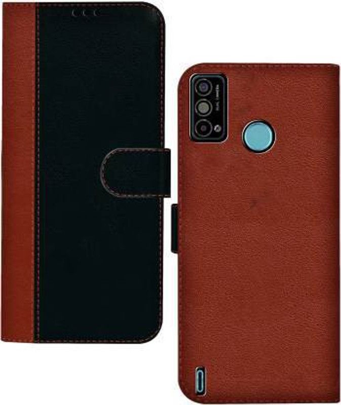 Amoha Flip Cover for Tecno Spark Go 2020, Tecno Spark Go 2021, Tecno Spark 6 Go  (Black, Brown, Magnetic Case, Pack of: 1)