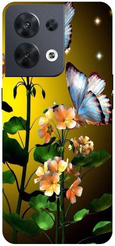 Wall Art Back Cover for OPPO RENO 8 (5G) Butterflies, Colorful, Stars Printed  (Multicolor, Dual Protection, Pack of: 1)