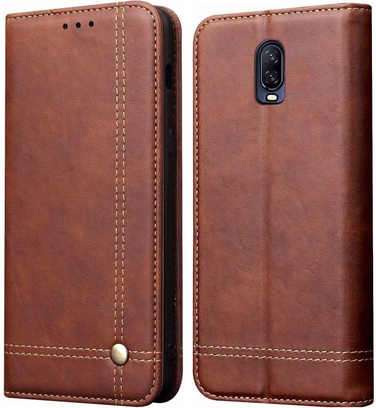 Shock Proof Wallet Case Cover for OnePlus 6T / One Plus 6T / 1+6T  (Brown, Dual Protection, Pack of: 1)