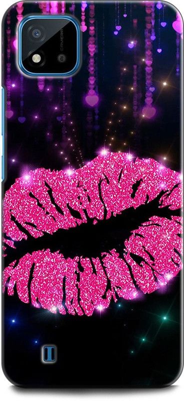 INDICRAFT Back Cover for Realme C11 2021, RMX3231 PINK KISS, GIRL, GLITTER, LIPS, SPARKLE, PRETTY  (Multicolor, Dual Protection, Pack of: 1)