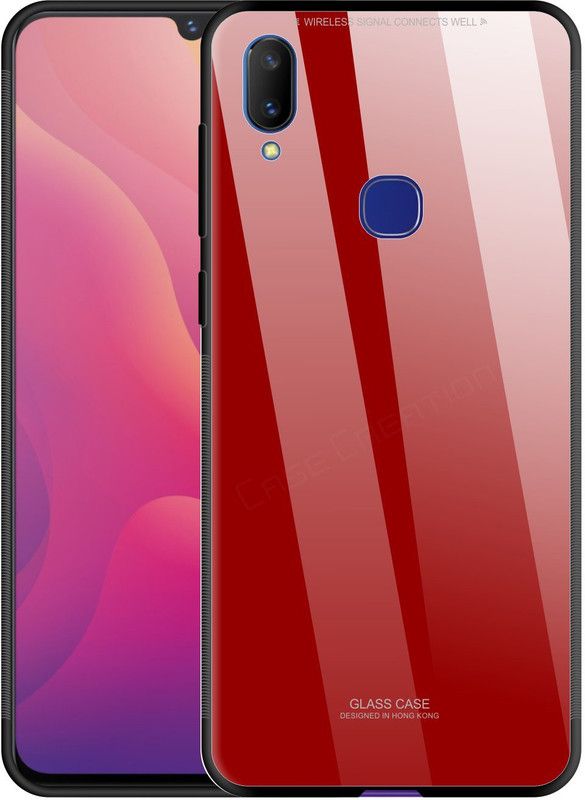 CASE CREATION Back Cover for Vivo V11i | Luxurious Toughened Glass Back Shock Proof TPU Bumper Back Case  (Red, Waterproof, Pack of: 1)