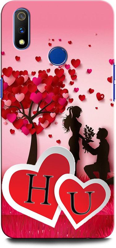 GRAFIQE Back Cover for Realme 3 HU, H LOVE U, U LOVE H, H LETTER, U LETTER, HU NAME  (Multicolor, Shock Proof)