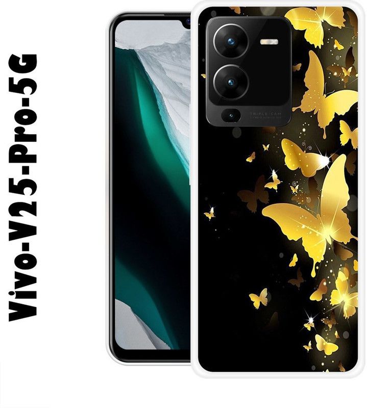 CellWorld Back Cover for Vivo V25 Pro 5G  (Black, Gold, Silicon)
