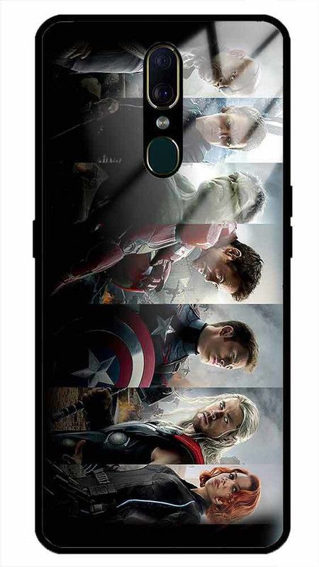 NDCOM Back Cover for OPPO F11 All Heroes Printed Glass Case  (Multicolor, Grip Case, Pack of: 1)