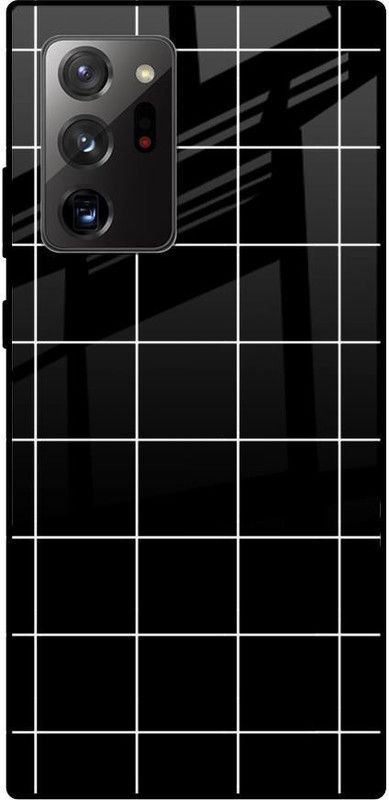 QRIOH Glass Back Cover for Samsung Galaxy Note 20 Ultra  (Black, White, Grip Case, Silicon, Pack of: 1)