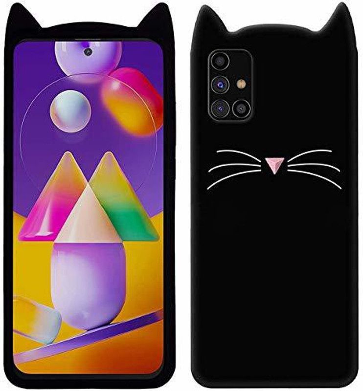 ELEF Back Cover for Samsung Galaxy M31s Ear Kitty Case 3D Cute Mustache Kitty Doll Soft Girls Cat Back Cover  (Black, Flexible, Pack of: 1)