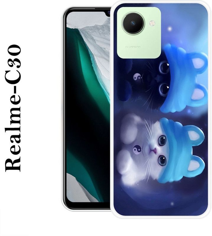 SHIVKUDI Back Cover for Realme C30  (Blue, White, Grip Case, Silicon)